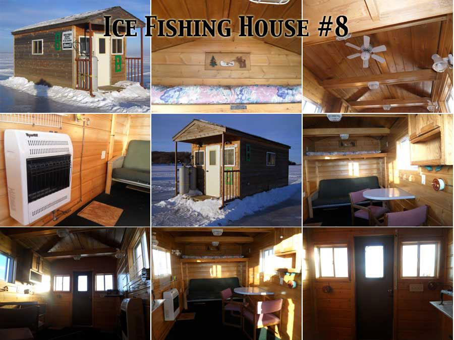collage of ice fishing house number 8 on Lake Mille Lacs
